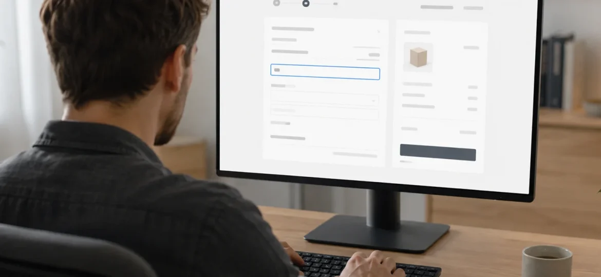 Person navigerer gennem en webshops checkout med tastaturet, hvor et inputfelt har synlig fokusmarkering
