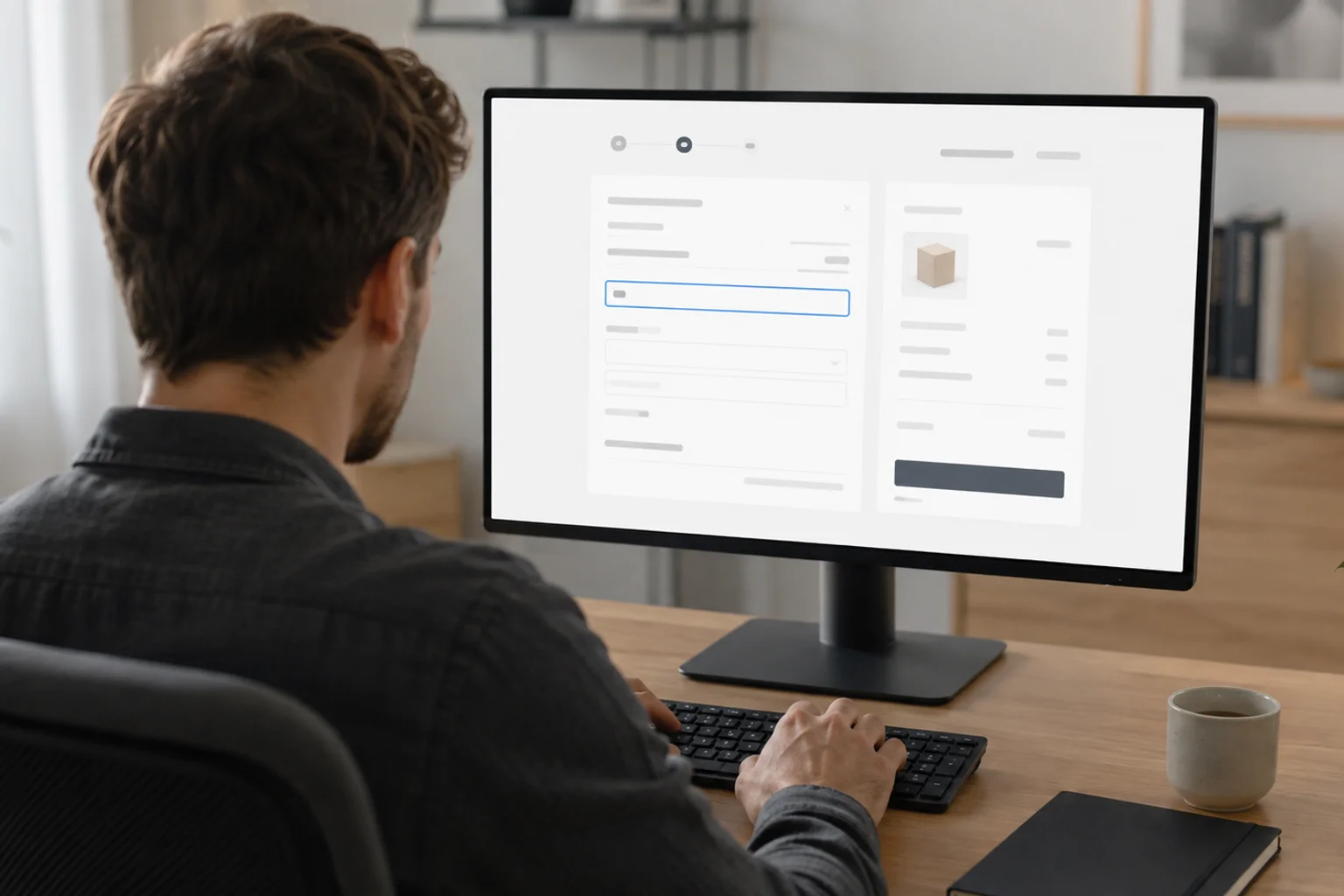 Person navigerer gennem en webshops checkout med tastaturet, hvor et inputfelt har synlig fokusmarkering